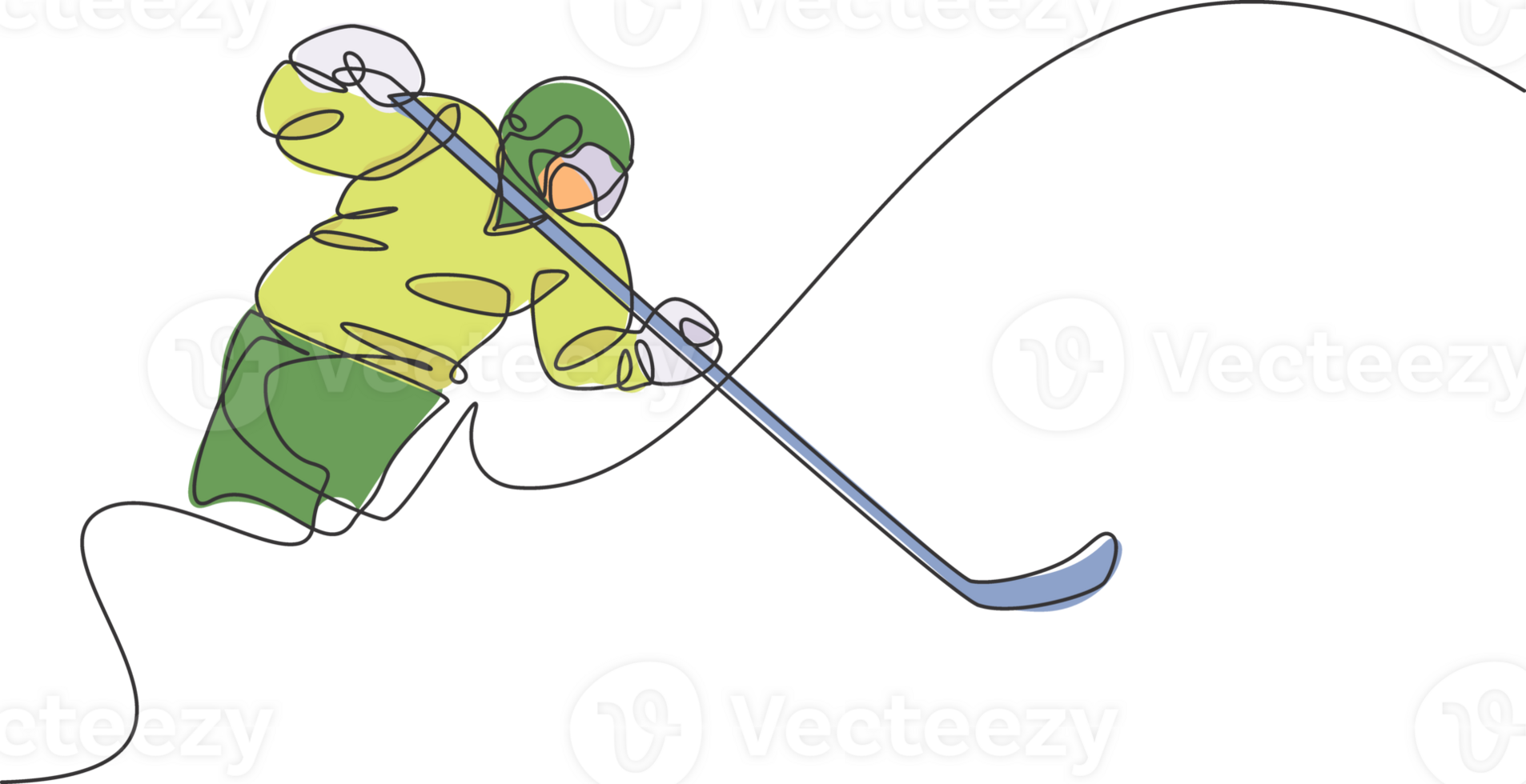 One single line drawing of young ice hockey player in action to play a competitive game on ice rink stadium graphic illustration. Sport tournament concept. Modern continuous line draw design png