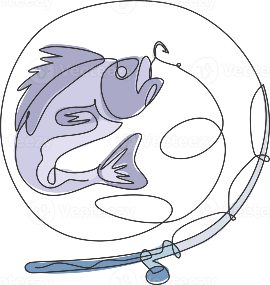 einer kontinuierlich Linie Zeichnung von Logo Symbol Symbol Angeln Wettbewerb und Turnier. Fischer Freizeit Hobby Ferien Konzept. dynamisch Single Linie DR png