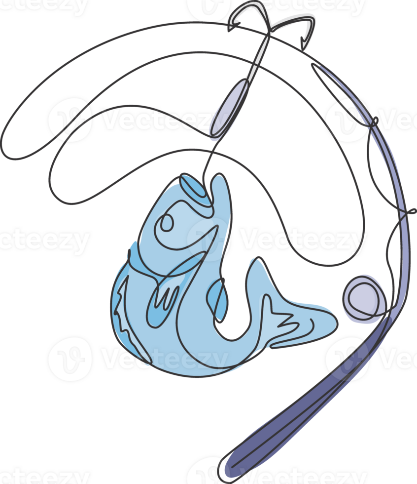 uno soltero línea dibujo de pescar club y pescar amante competencia logo icono símbolo gráfico ilustración. fiesta de viaje para pescador pasatiempo concepto. moderno continuo línea dibujar diseño png