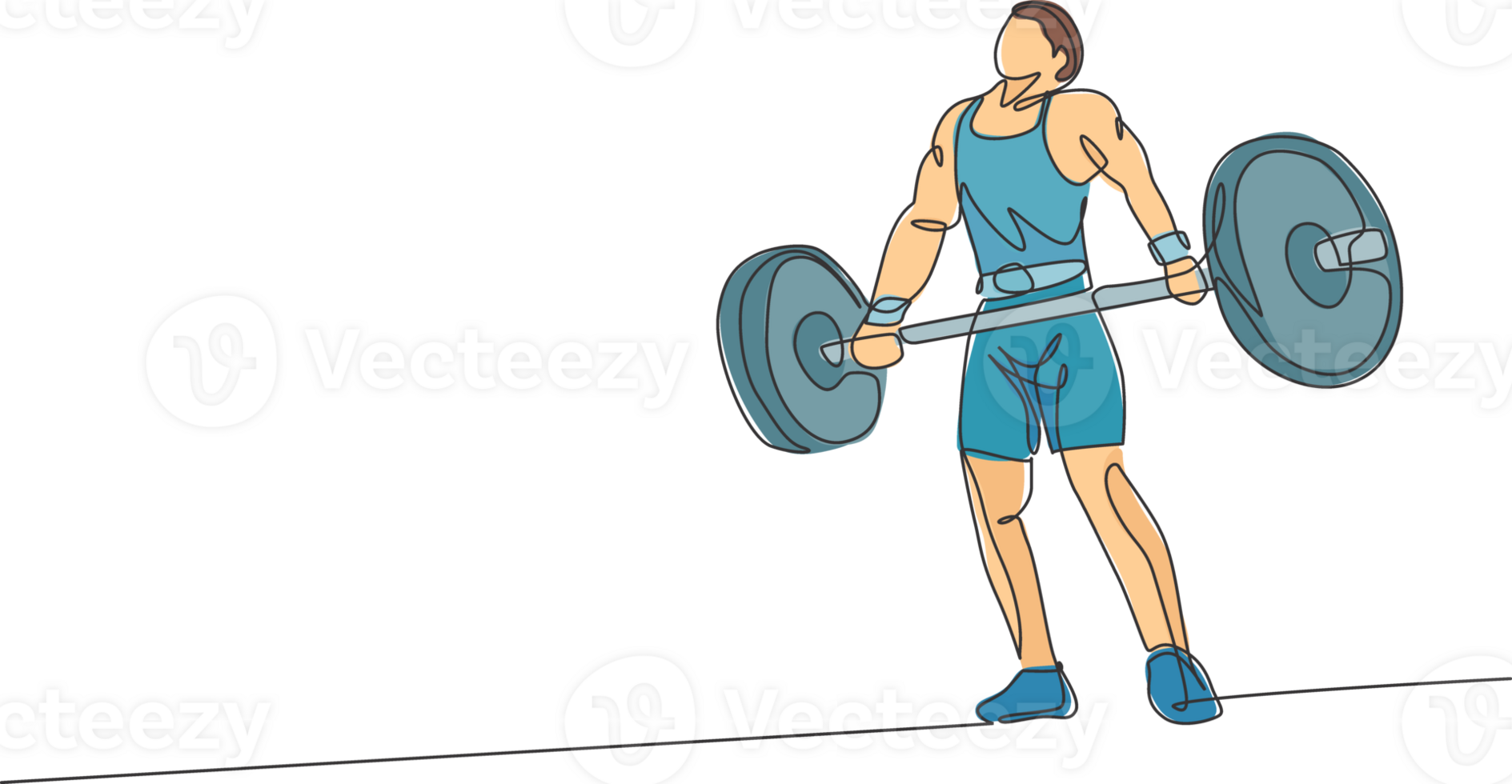 ett kontinuerlig linje teckning av ung kroppsbyggare man håller på med övning med en tung vikt bar i Gym. kraftlyftare tåg tyngdlyftning begrepp. dynamisk enda linje dra design grafisk illustration png