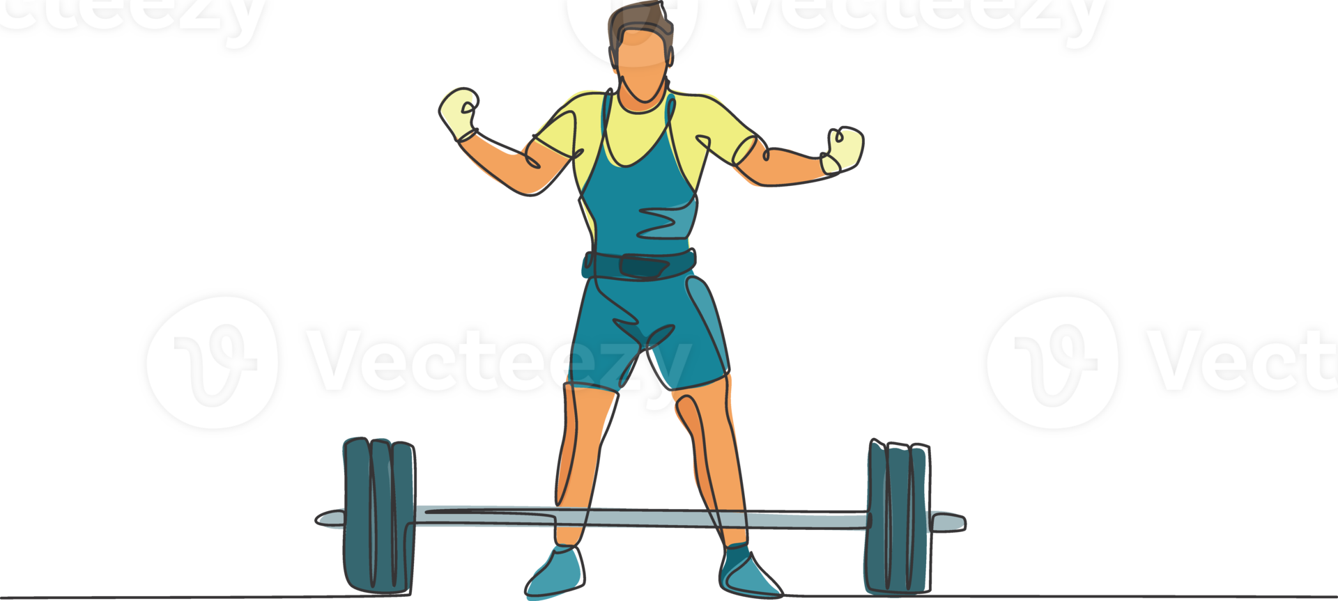 One single line drawing of fit young athlete muscular man lifting barbells working out at a gym illustration. Weightlifter preparing for training concept. Modern continuous line draw design png