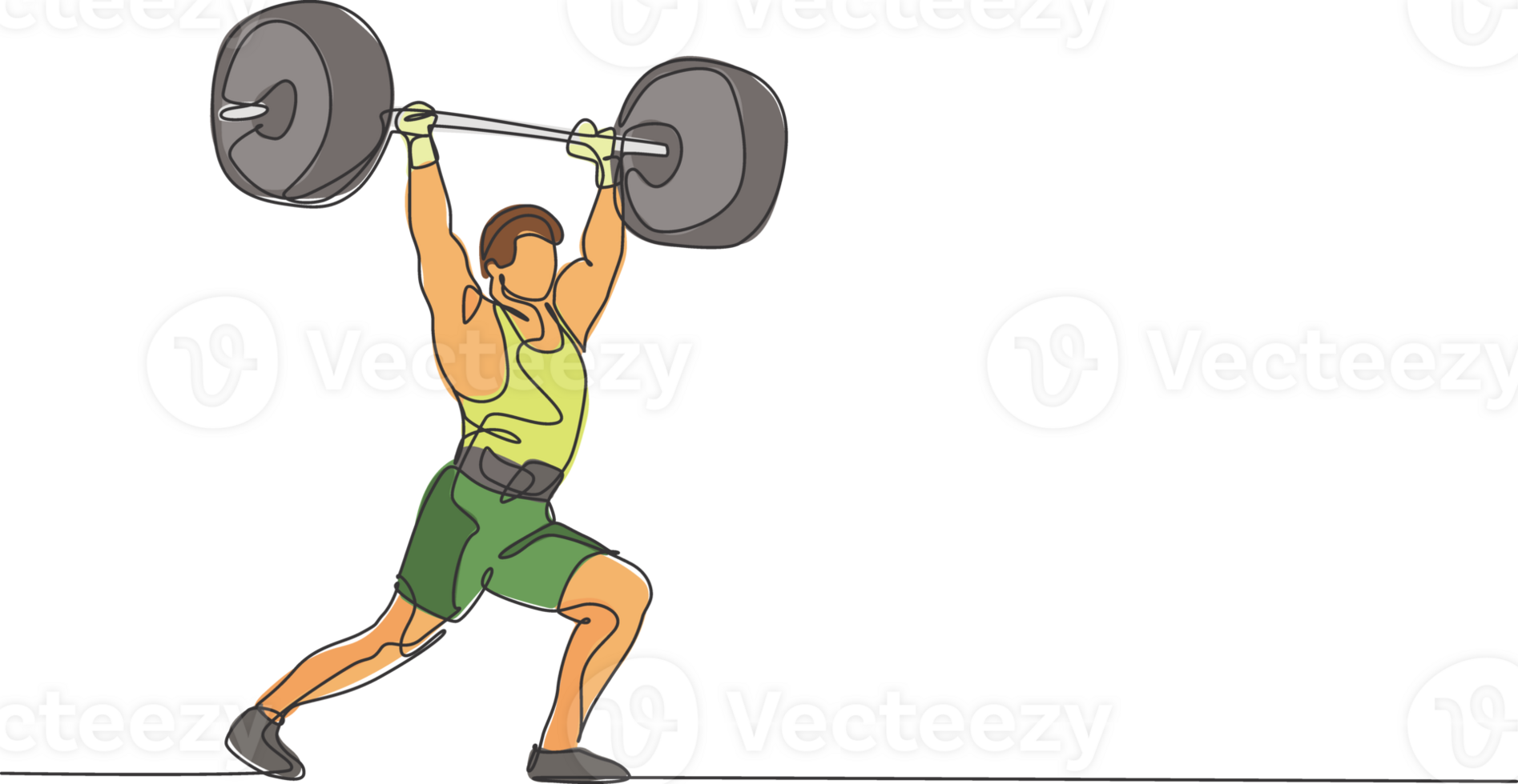 One continuous line drawing of young bodybuilder man doing exercise with a heavy weight bar in gym. Powerlifter train weightlifting concept. Dynamic single line draw design graphic illustration png