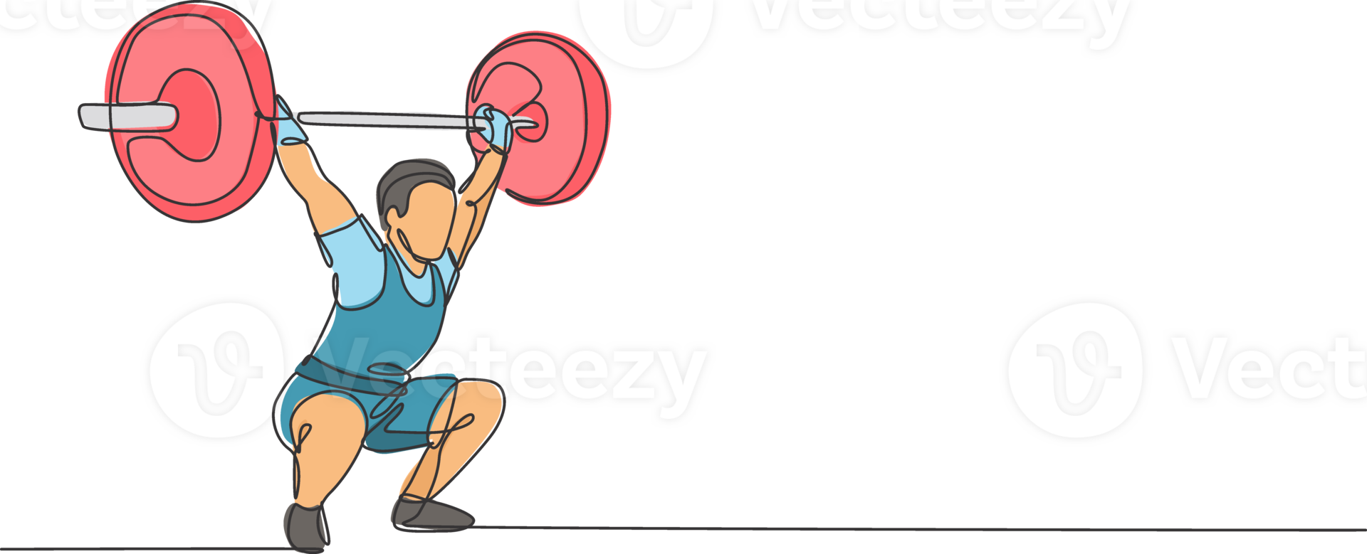 One single line drawing of fit young athlete muscular man lifting barbells working out at a gym illustration. Weightlifter preparing for training concept. Modern continuous line draw design png