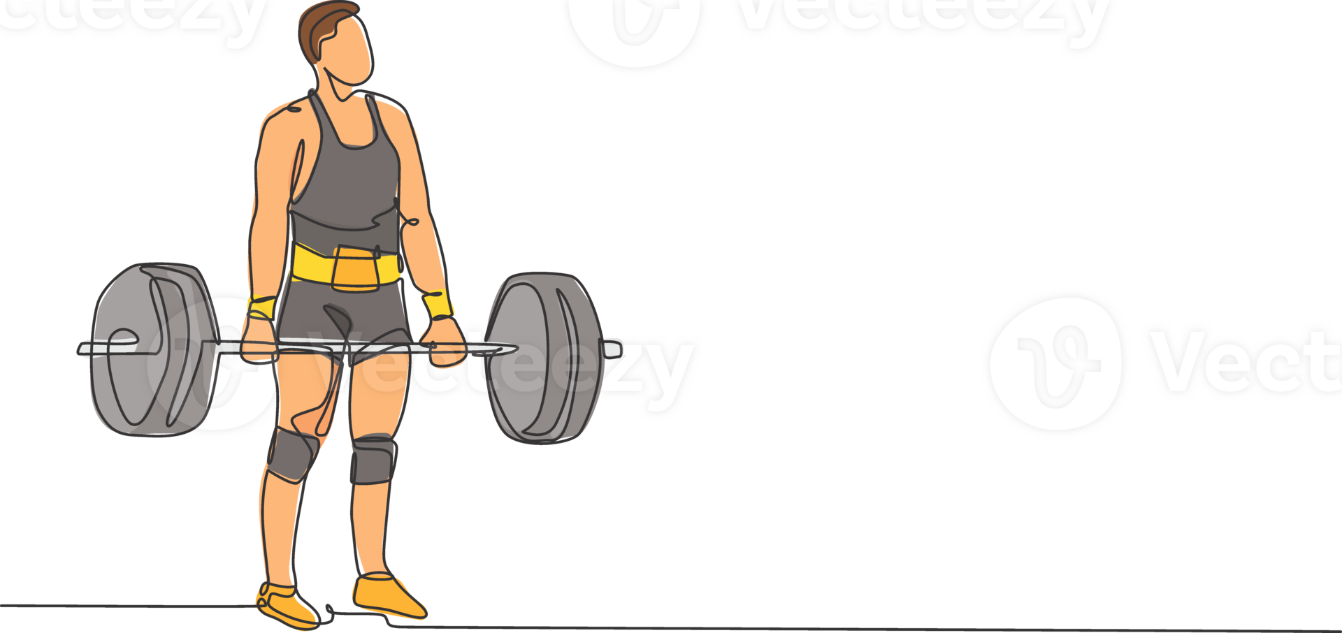 One single line drawing of fit young athlete muscular man lifting barbells working out at a gym illustration. Weightlifter preparing for training concept. Modern continuous line draw design png