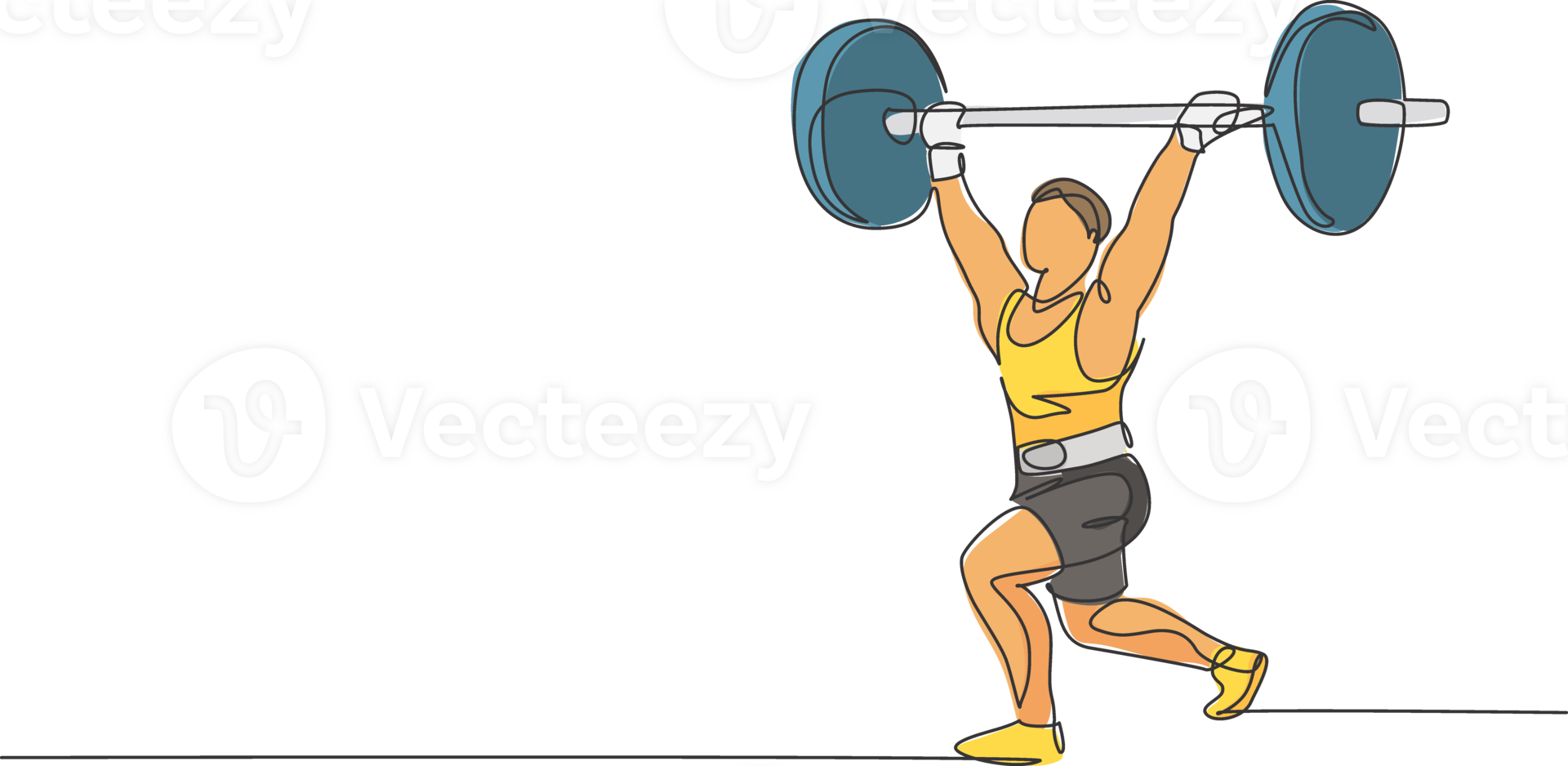 einer kontinuierlich Linie Zeichnung von jung Bodybuilder Mann tun Übung mit ein schwer Gewicht Bar im Fitnessstudio. Powerlifter Zug Gewichtheben Konzept. dynamisch Single Linie zeichnen Design Grafik Illustration png