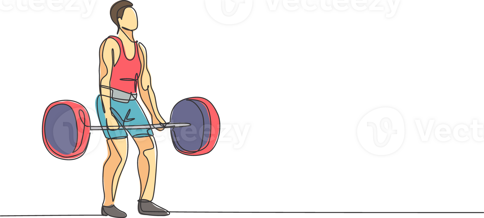Single continuous line drawing of young strong weightlifter man preparing for barbell workout in gym. Weight lifting training concept. Trendy one line draw design graphic illustration png
