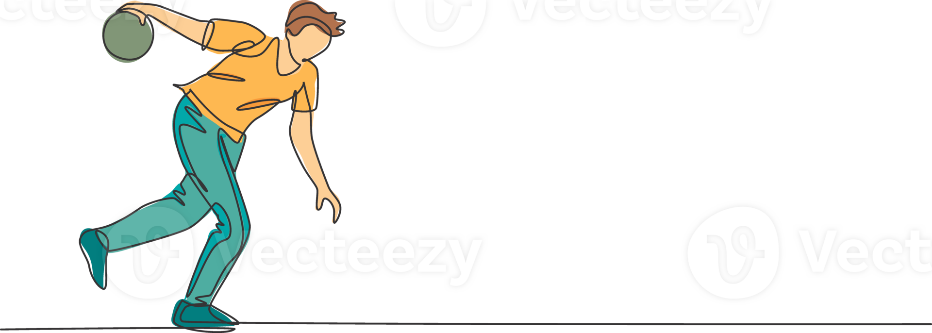 One single line drawing of young talented bowling player man throw ball