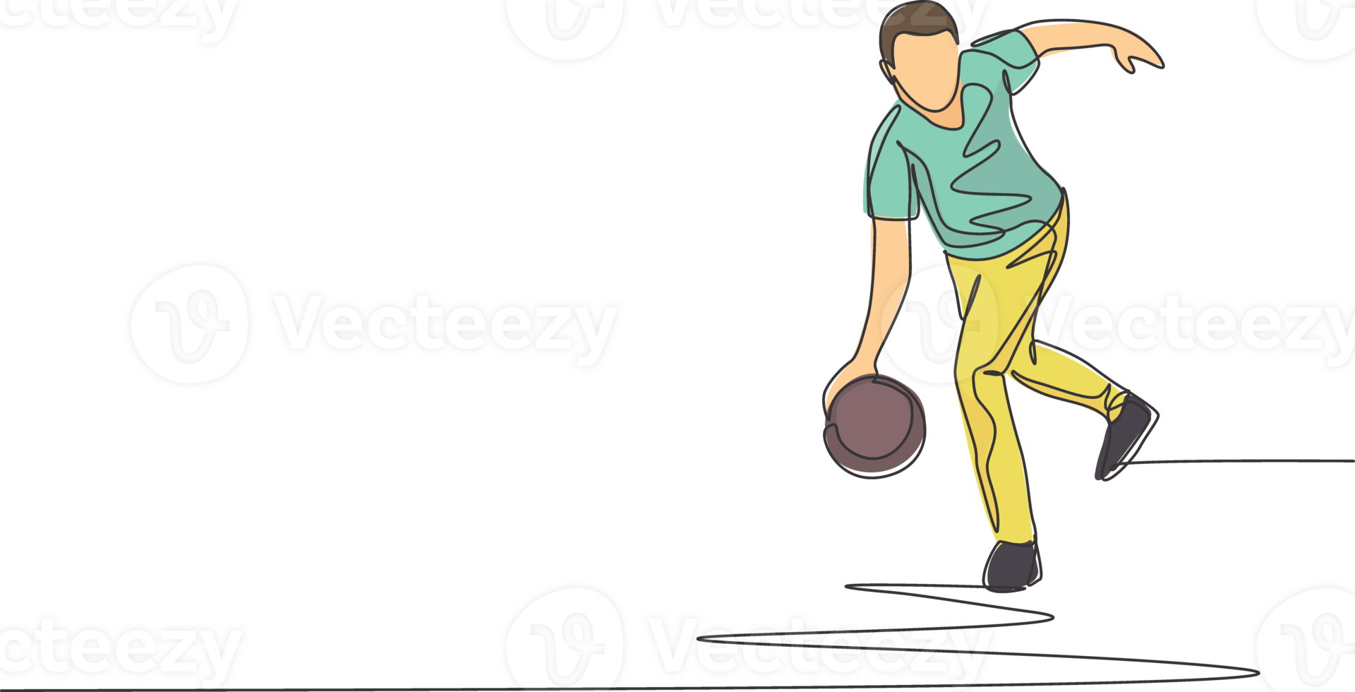One single line drawing of young talented bowling player man throw ball to hit bowling pins graphic illustration. Healthy people lifestyle and sport concept. Modern continuous line draw design png