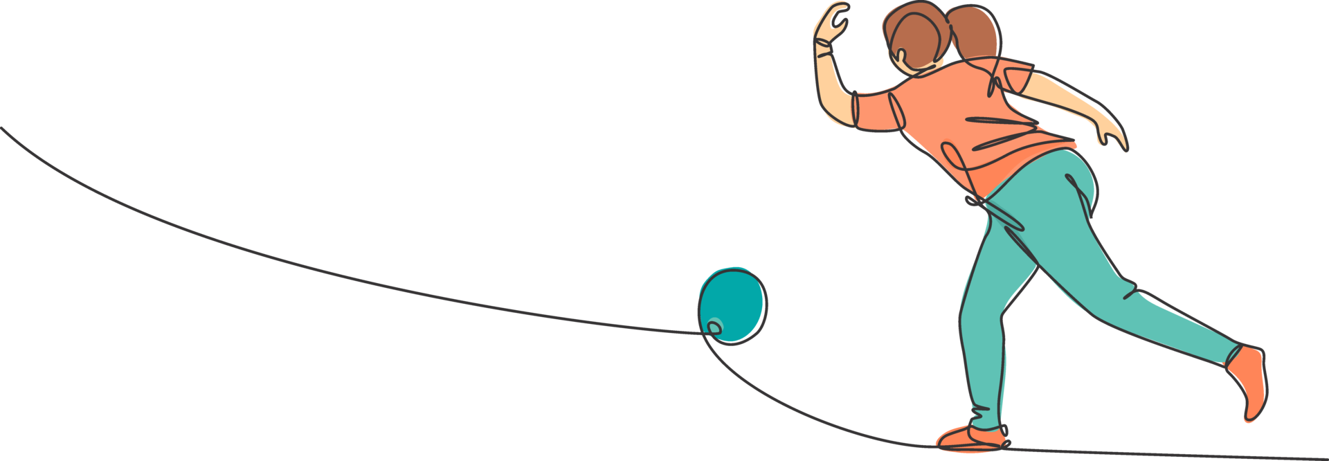 One single line drawing young talented bowling player woman throw ball