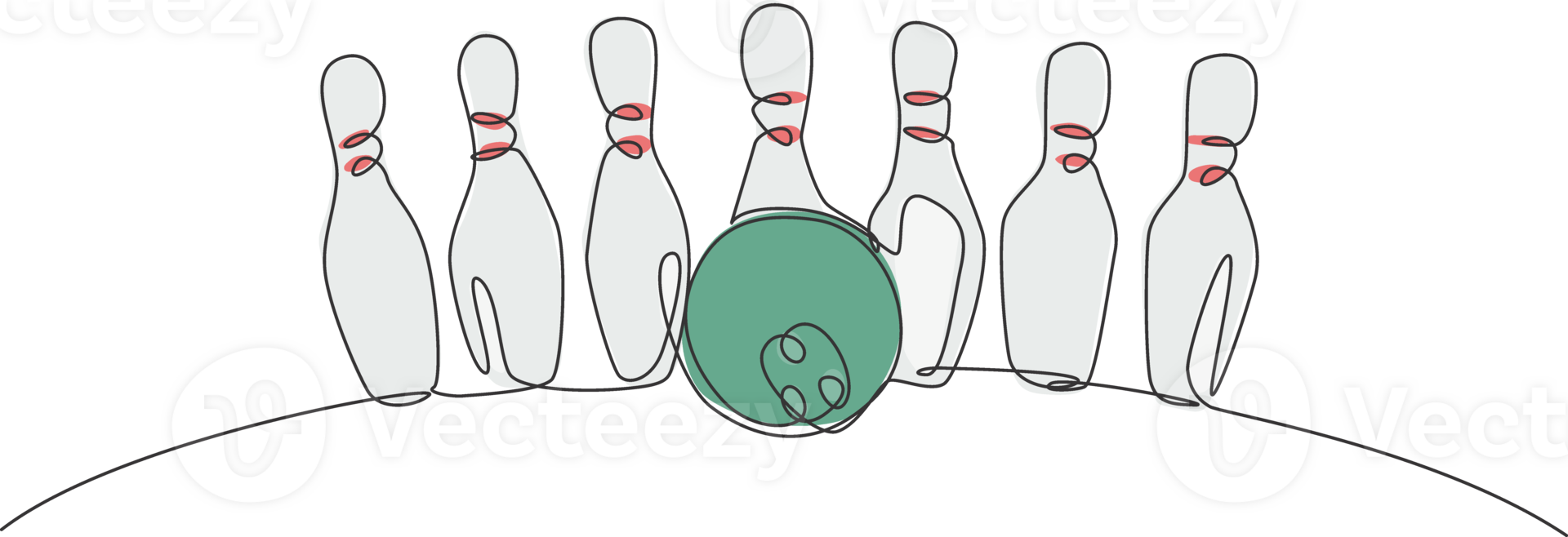 One continuous line drawing of bowling pins lined up at bowling lane. Healthy sport logo, icon and symbol concept. Dynamic single line draw design graphic illustration png