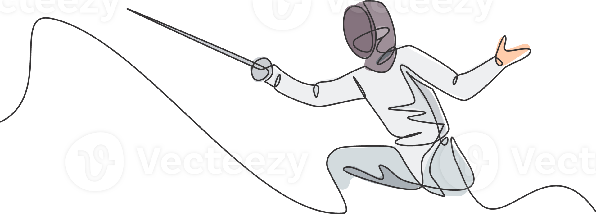 One single line drawing of young woman fencer athlete in fencing costume exercising motion on sport arena illustration. Combative and fighting sport concept. Modern continuous line draw design png