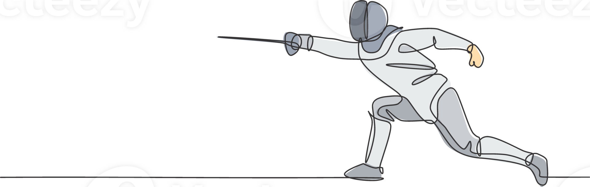 Single continuous line drawing young professional fencer athlete man in fencing mask and rapier. Competitive fighting sport competition concept. Trendy one line draw design graphic illustration png