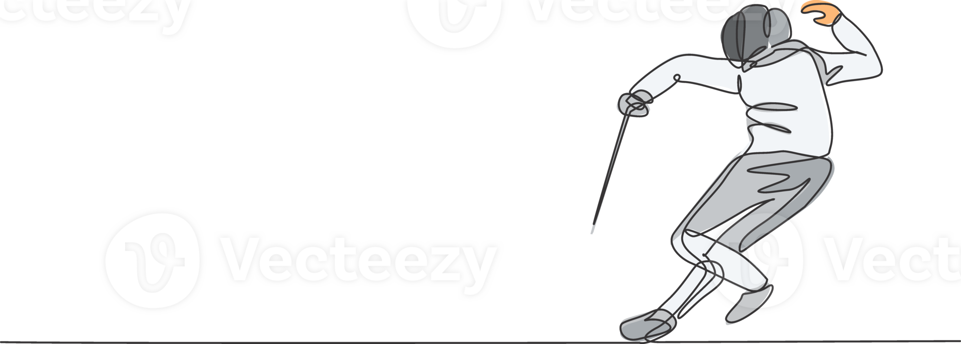 Single continuous line drawing young professional fencer athlete man in fencing mask and rapier. Competitive fighting sport competition concept. Trendy one line draw design graphic illustration png