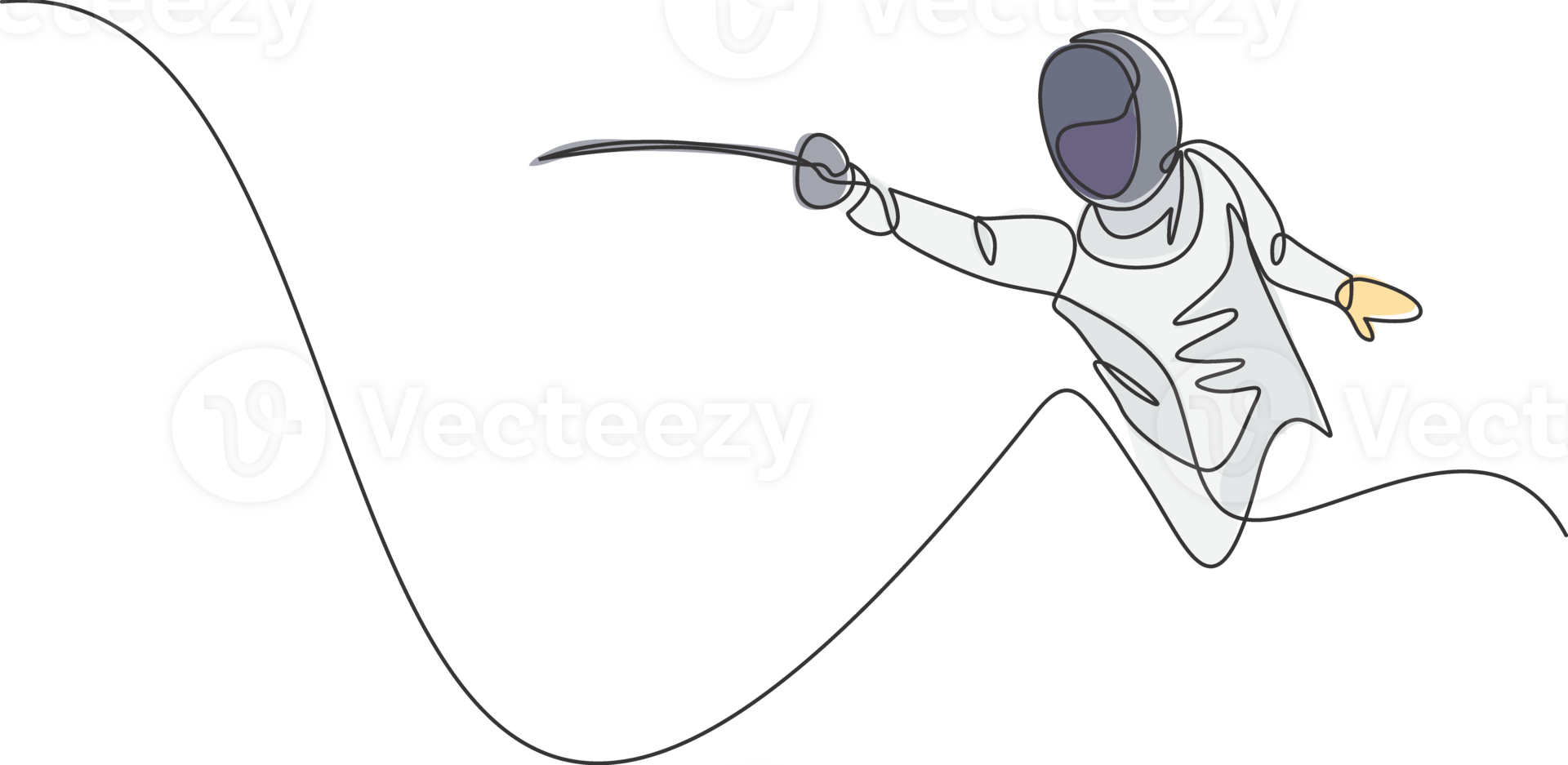 One single line drawing of young woman fencer athlete in fencing costume exercising motion on sport arena illustration. Combative and fighting sport concept. Modern continuous line draw design png