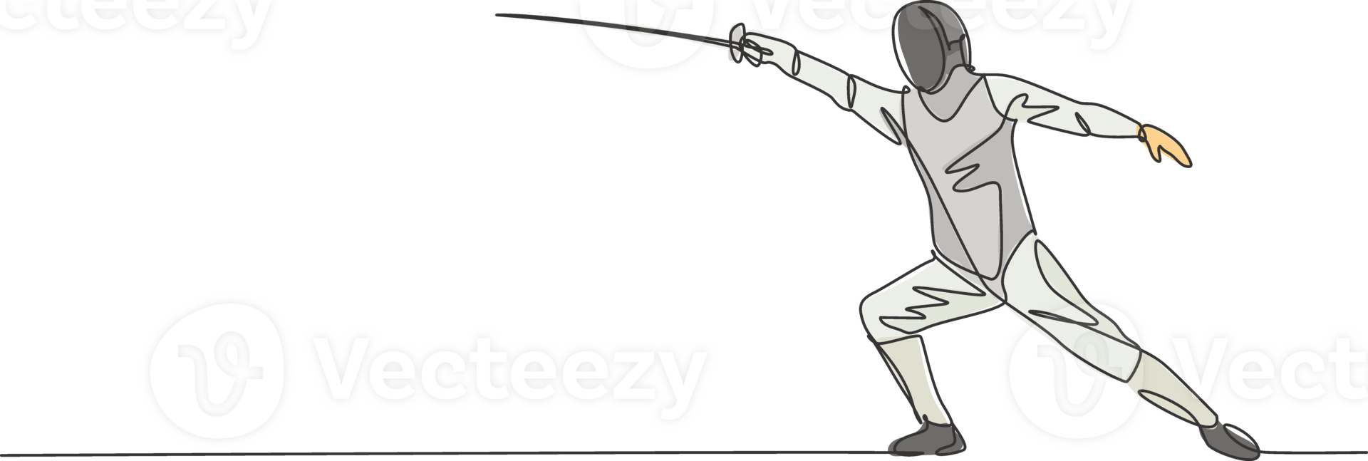 Single continuous line drawing of young professional fencer athlete man in fencing mask and rapier. Competitive fighting sport competition concept. Trendy one line draw design illustration png