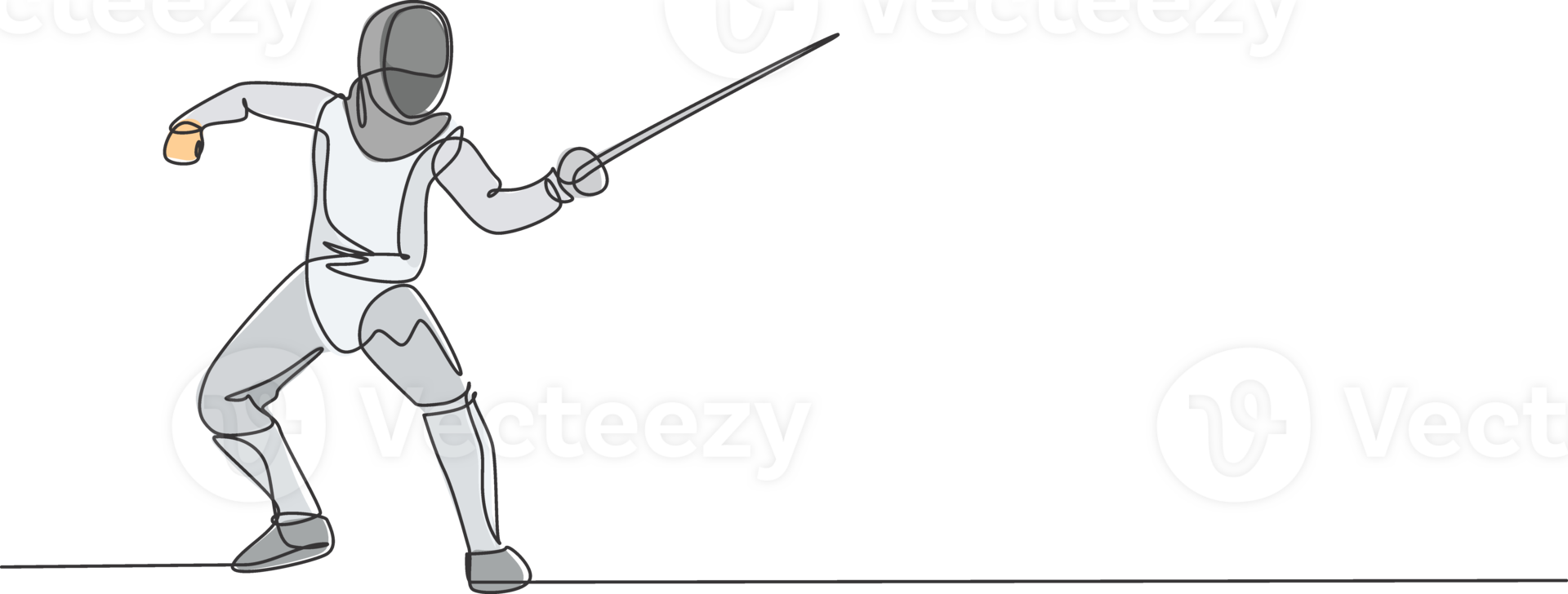 Single continuous line drawing of young professional fencer athlete woman in fencing mask and rapier. Competitive fighting sport competition concept. Trendy one line draw design illustration png