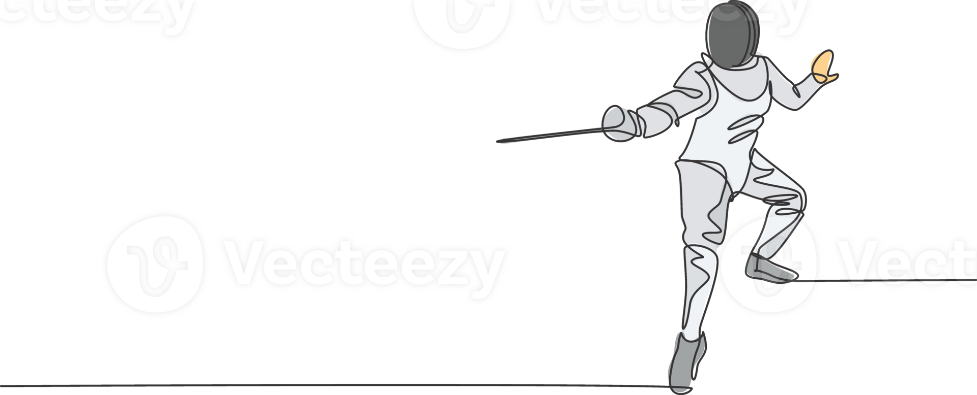 One single line drawing of young man fencer athlete in fencing costume exercising motion on sport arena illustration. Combative and fighting sport concept. Modern continuous line draw design png