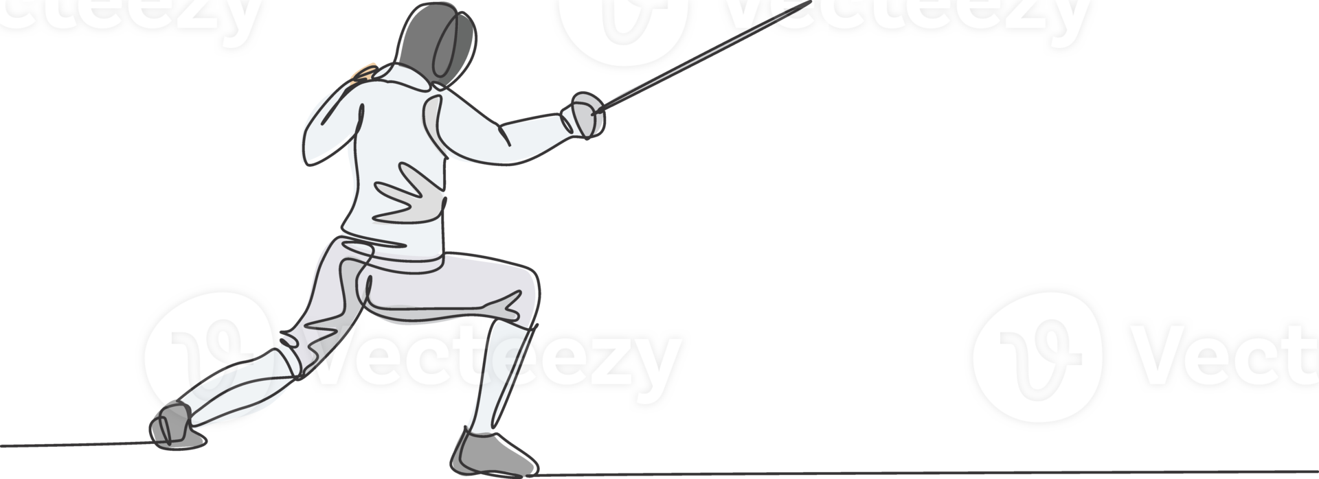 Single continuous line drawing young professional fencer athlete man in fencing mask and rapier. Competitive fighting sport competition concept. Trendy one line draw design graphic illustration png