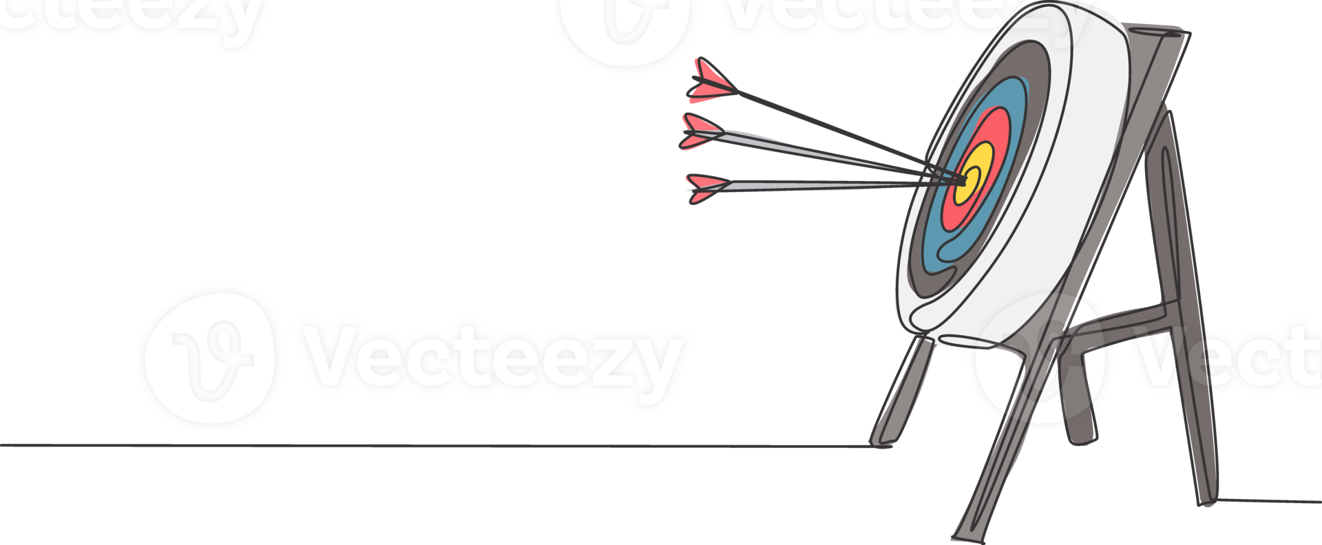 One continuous line drawing of arrows was shot bullseye to archery target, side view. Archery sport training and exercising concept. Dynamic single line draw graphic design illustration png