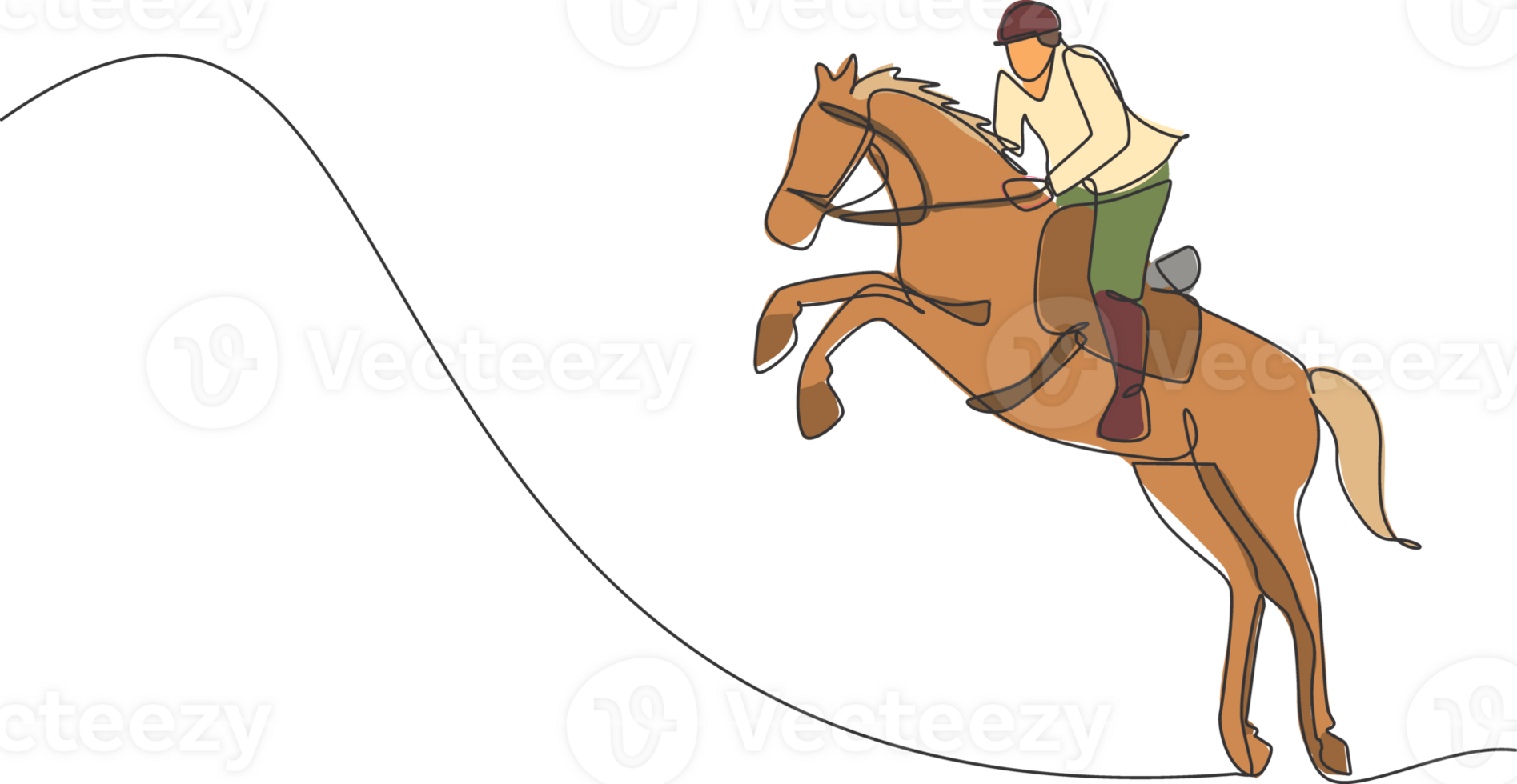 solteiro contínuo linha desenhando jovem jóquei em cavalo. corrida cavalo  com jóquei. campeão. cavalo cavalgando. equestre esporte. jóquei equitação pulando  cavalo. 1 linha desenhar gráfico Projeto ilustração 26988702 PNG