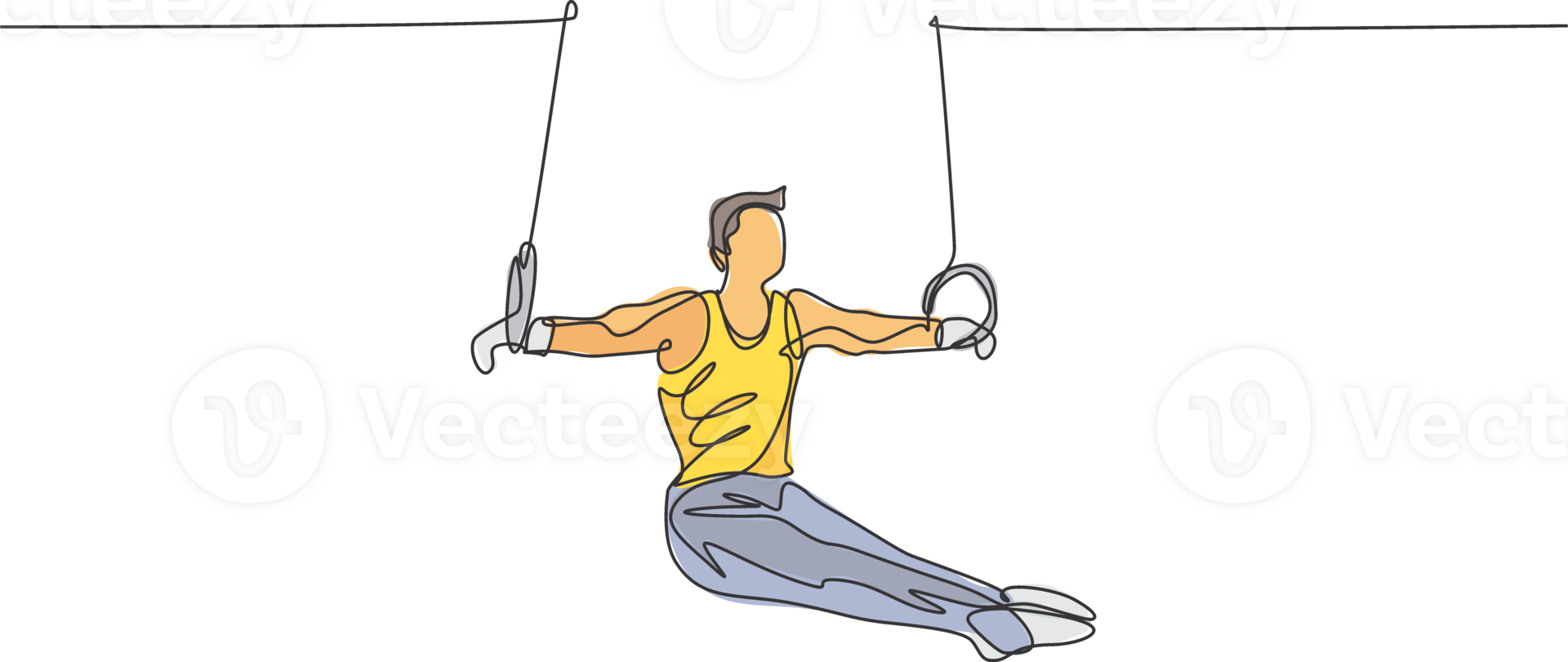 One single line drawing of young handsome gymnast man exercising steady rings illustration graphic. Healthy lifestyle and athletic sport concept. Modern continuous line draw design png