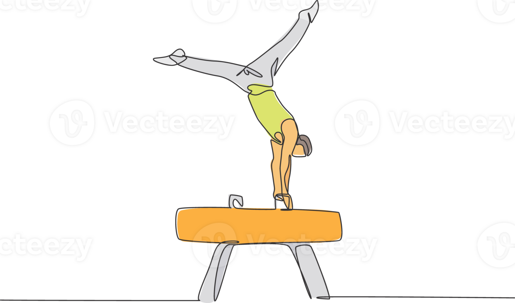 One single line drawing of young handsome gymnast man exercising pommel horse illustration graphic. Healthy lifestyle and athletic sport concept. Modern continuous line draw design png