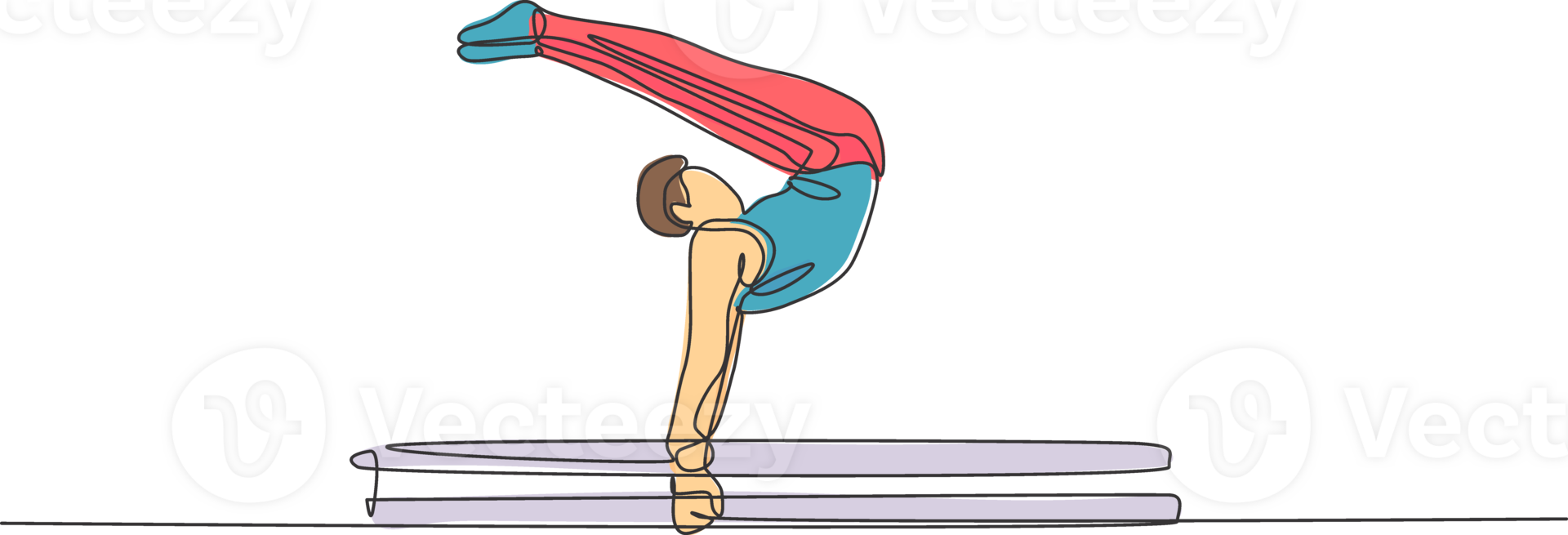 One single line drawing of young handsome gymnast man exercising parallel bars graphic illustration. Healthy lifestyle and athletic sport concept. Modern continuous line draw design png
