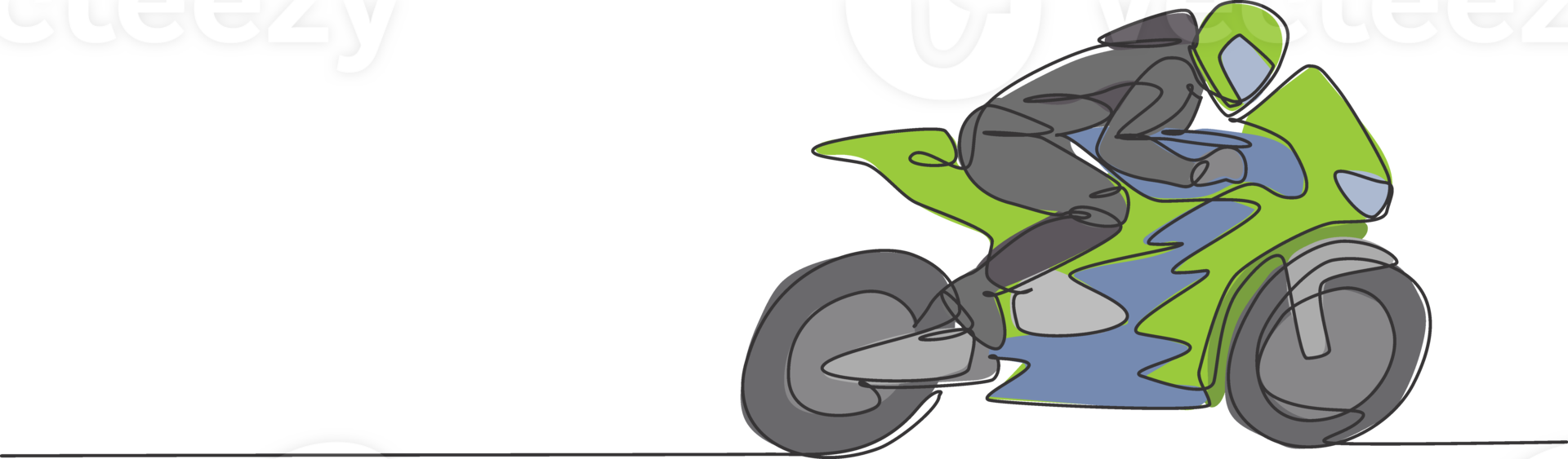 un Célibataire ligne dessin de Jeune moto coureur entraine toi à améliorer la vitesse bicyclette à circuit illustration. superbike courses concept. moderne continu ligne dessiner conception pour moteur coureur un événement bannière png