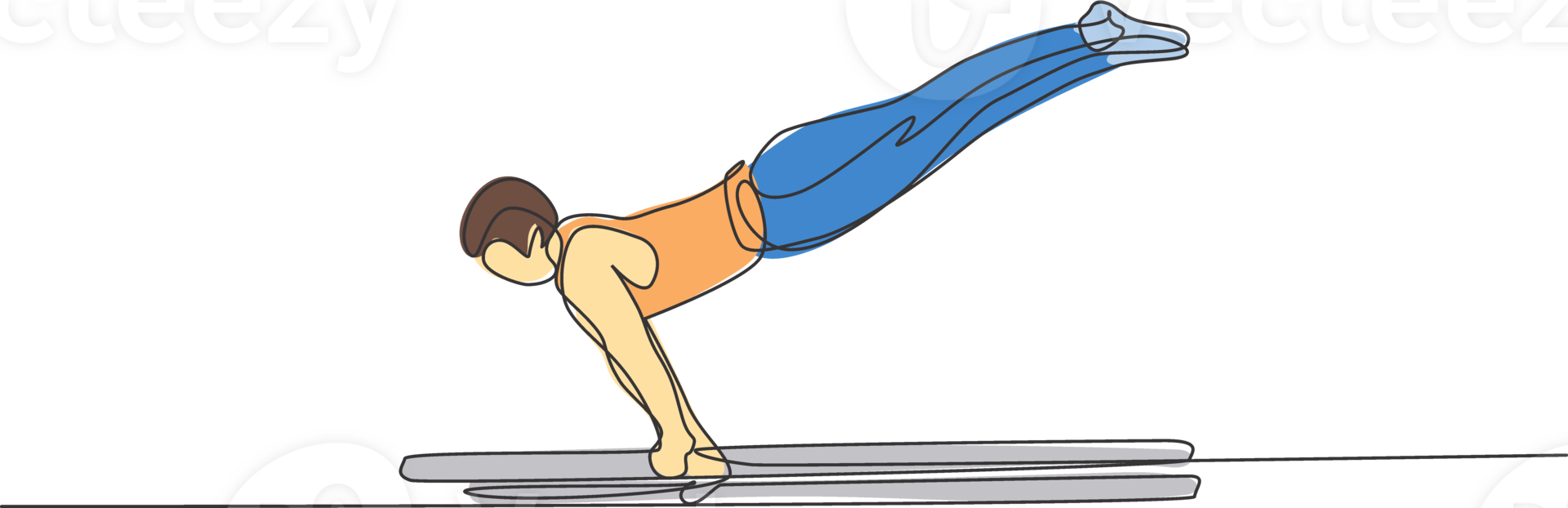 One single line drawing of young handsome gymnast man exercising parallel bars graphic illustration. Healthy lifestyle and athletic sport concept. Modern continuous line draw design png
