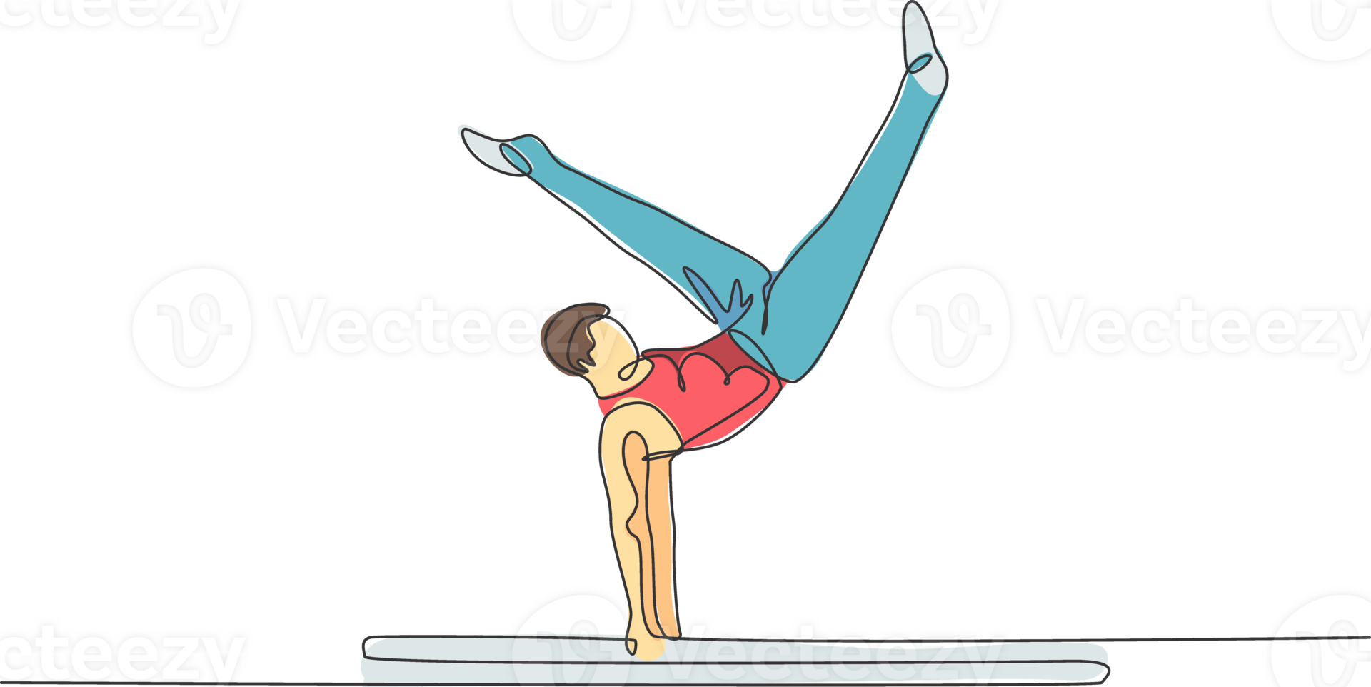 One continuous line drawing of young man exercising parallel bars gymnastic. Gymnast athlete in leotard. Healthy sport and active concept. Dynamic single line draw design graphic illustration png