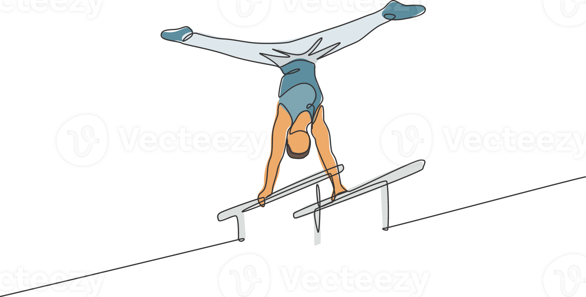 One single line drawing of young handsome gymnast man exercising parallel bars graphic illustration. Healthy lifestyle and athletic sport concept. Modern continuous line draw design png