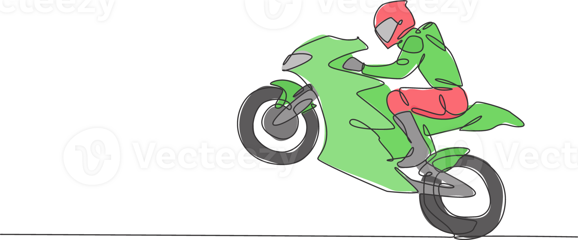One single line drawing of young moto racer jumping his motorcycle to celebrate winning illustration. Superbike racing concept. Modern continuous line draw design for motor racer event banner png