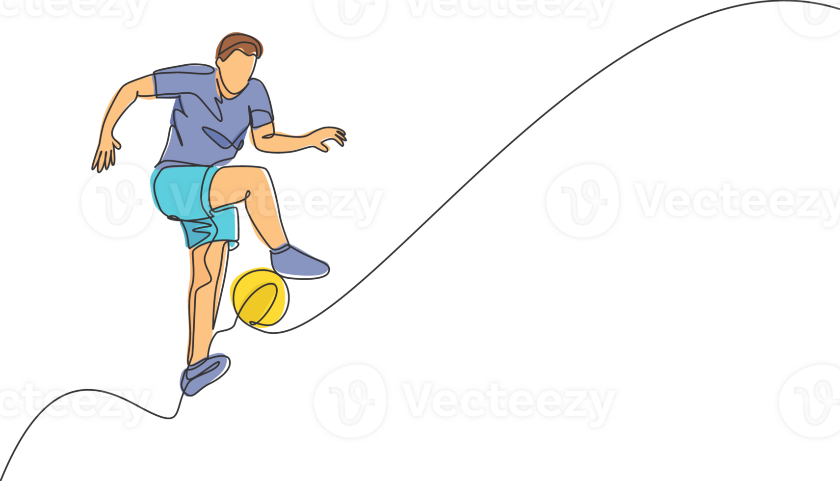 One single line drawing of young happy man perform soccer freestyle, jump juggling at the city square graphic illustration. Football freestyler sport concept. Modern continuous line draw design png