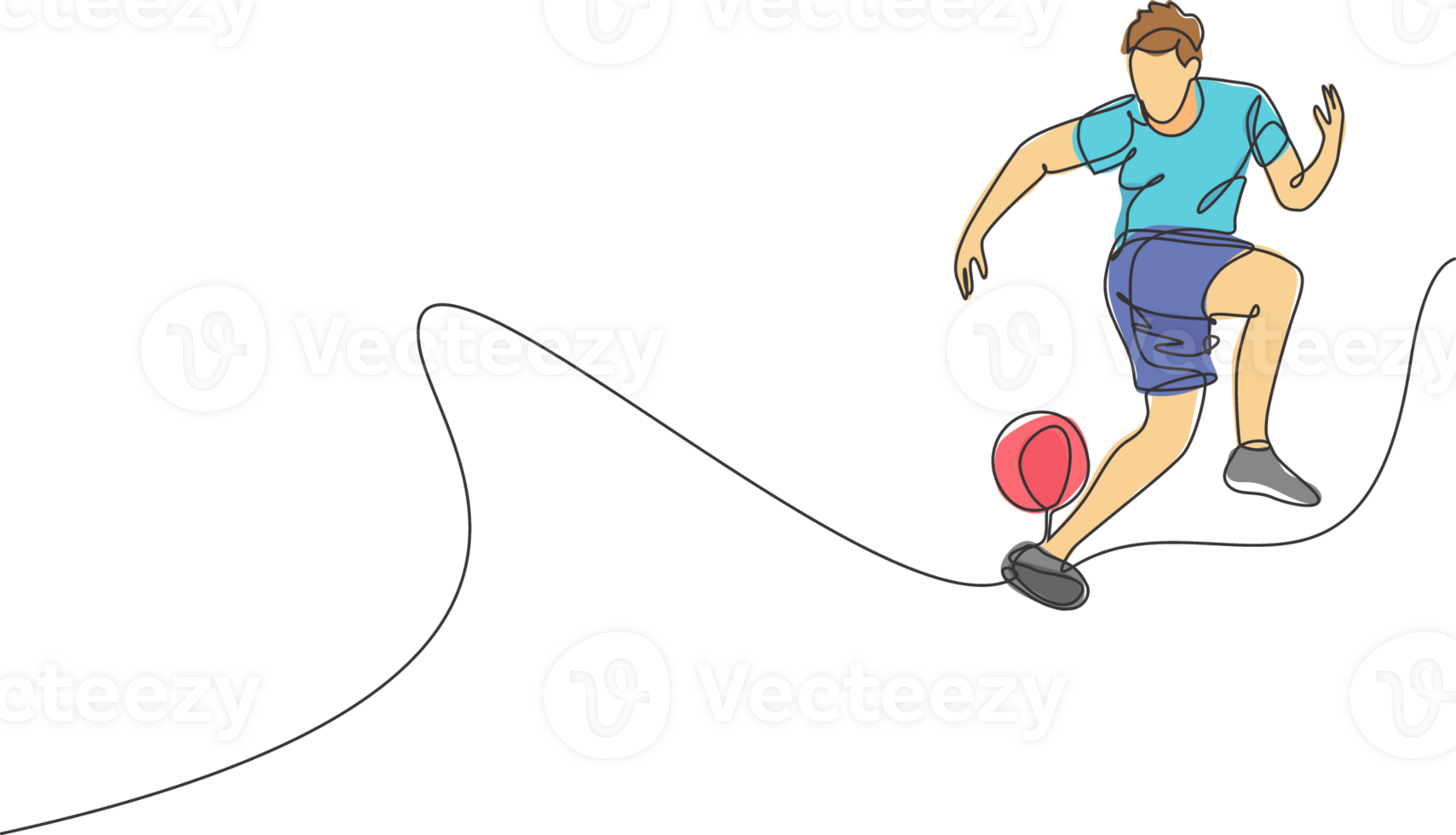 One single line drawing of young man perform soccer freestyle, jump juggling ball with heel at city square illustration. Football freestyler sport concept. Modern continuous line draw design png