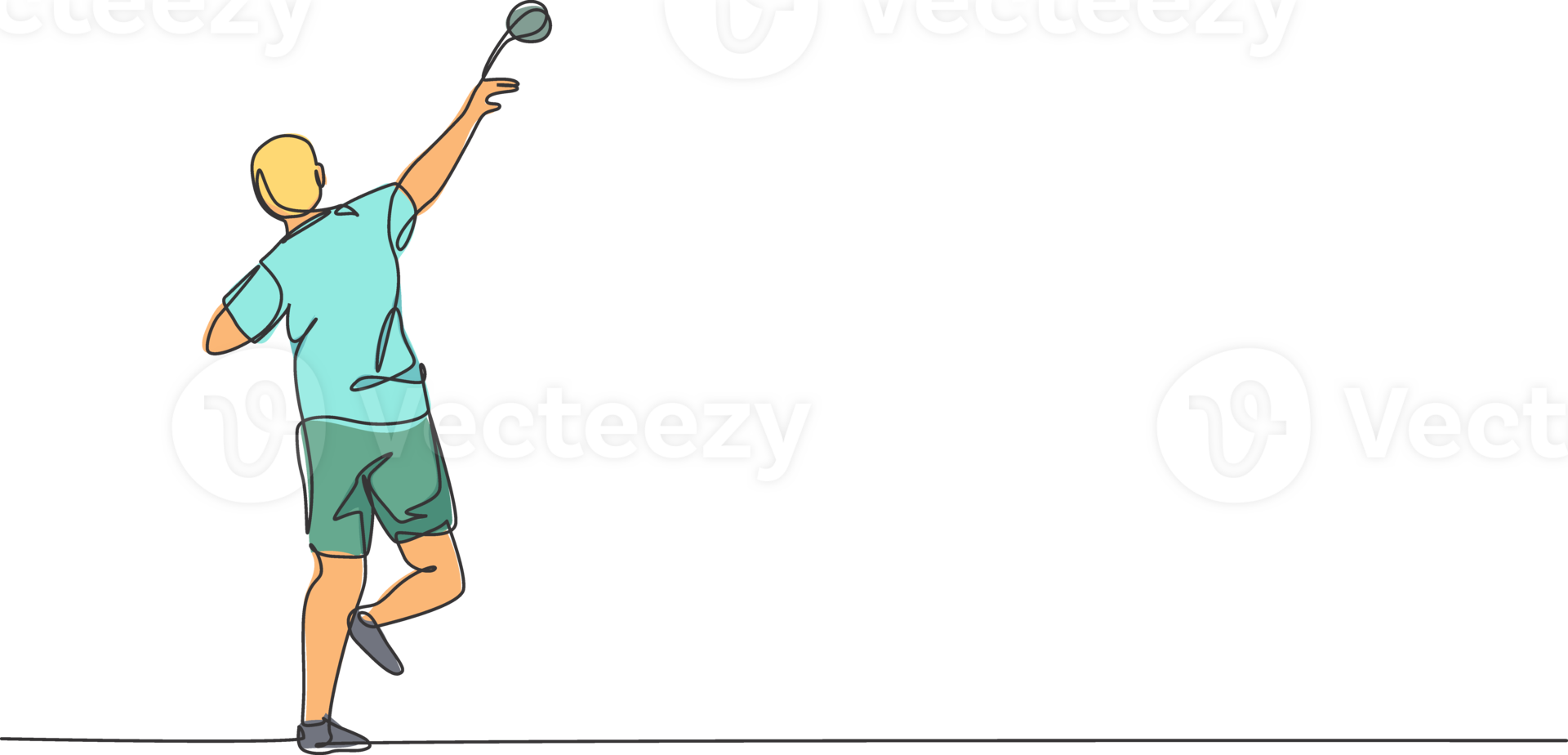 Single continuous line drawing of young sportive man practice to throw shot put powerfully on the court stadium. Athletic games sport concept. Trendy one line draw design graphic illustration png