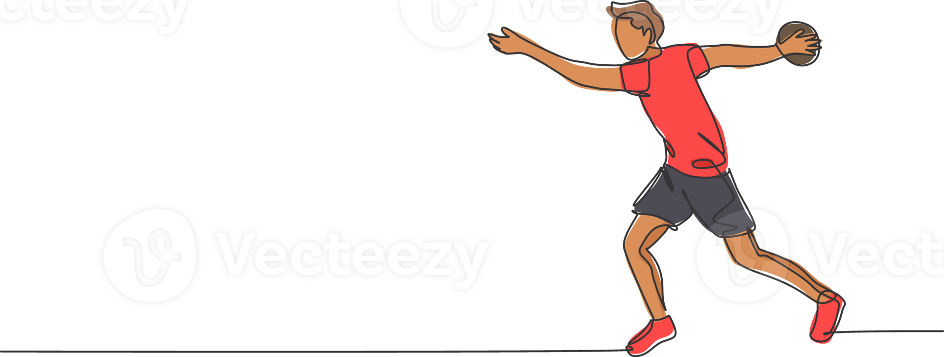 Single continuous line drawing of young sportive man practice to swing discus before throwing it on the court stadium. Athletic games sport concept. Trendy one line draw design illustration png