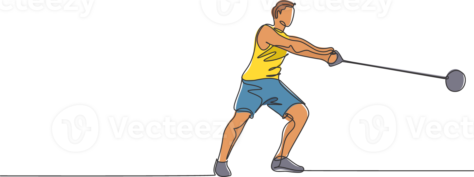 Single continuous line drawing young sportive man practice to swing hammer before throwing to the court stadium. Athletic games sport concept. Trendy one line draw graphic design illustration png