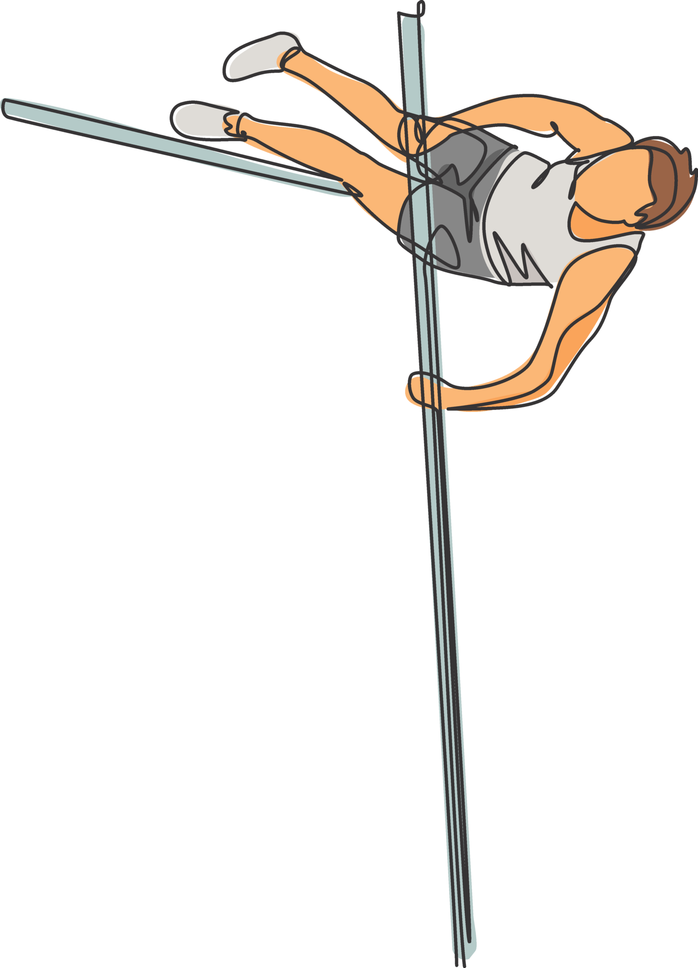 Single continuous line drawing of young sportive man training pole