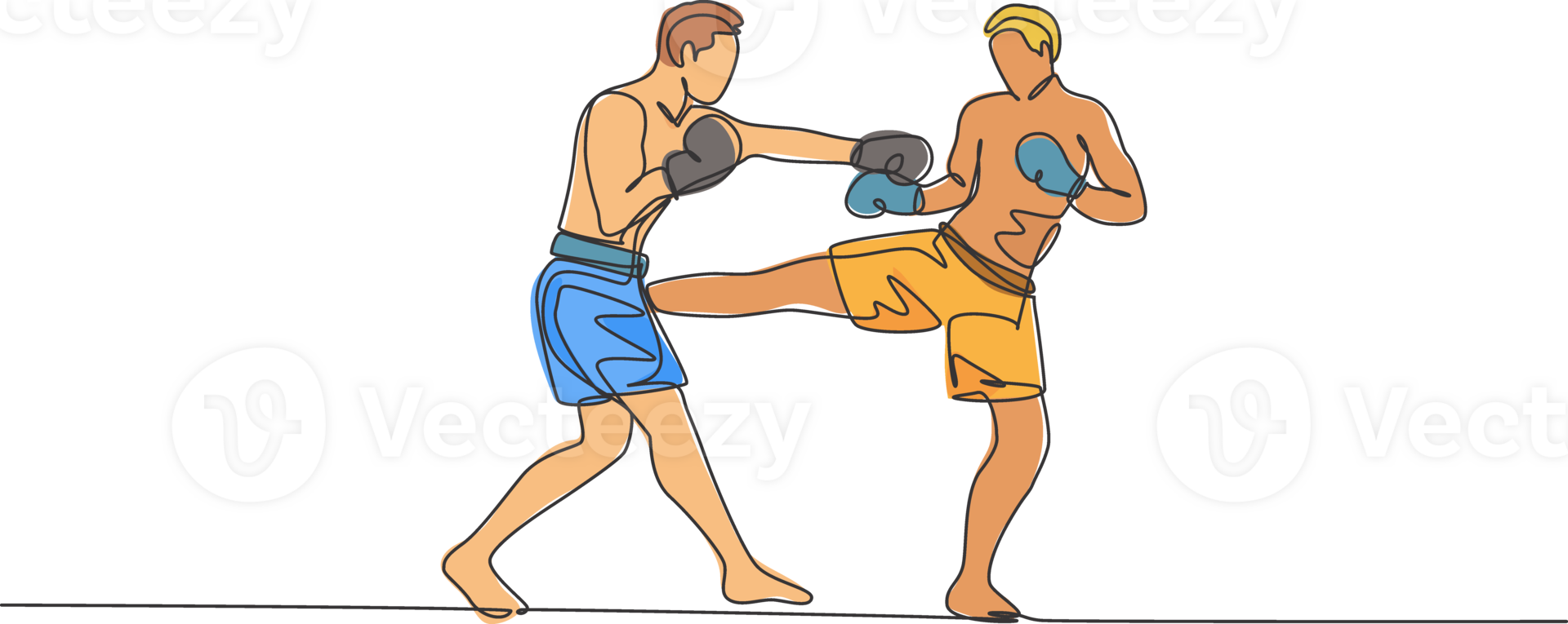 One single line drawing of young energetic man kickboxer fighting in local tournament at boxing arena illustration graphic. Healthy lifestyle sport concept. Modern continuous line draw design png