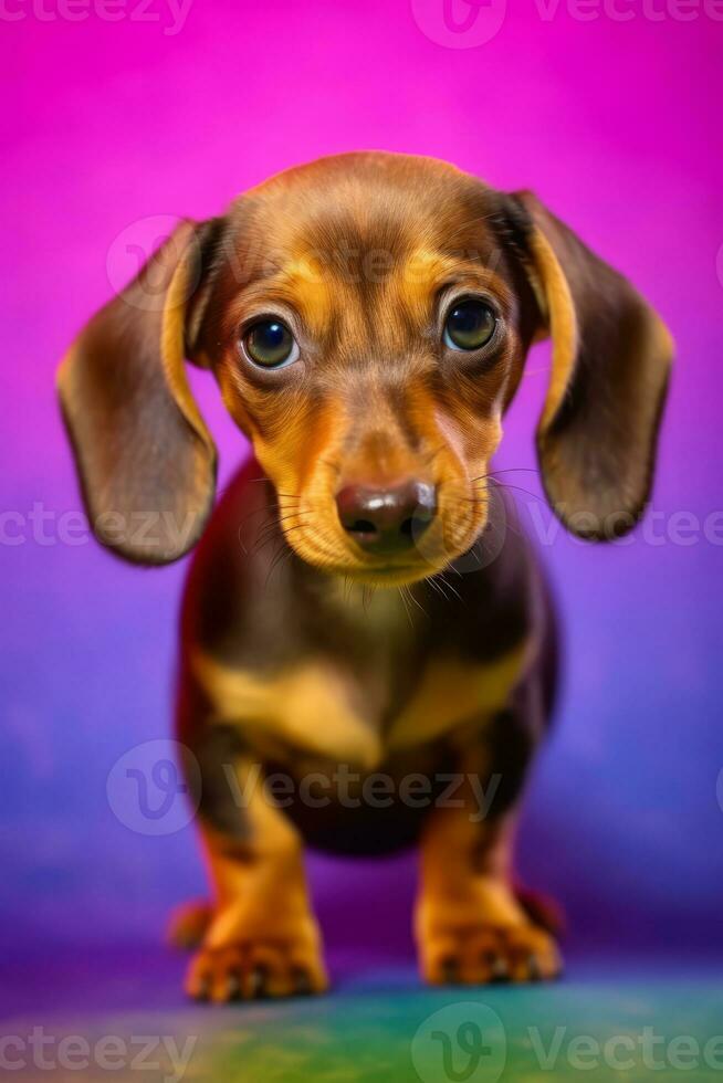 Very cute puppy Dachshund in nature, national geography, Wide life animals. AI Generated. photo