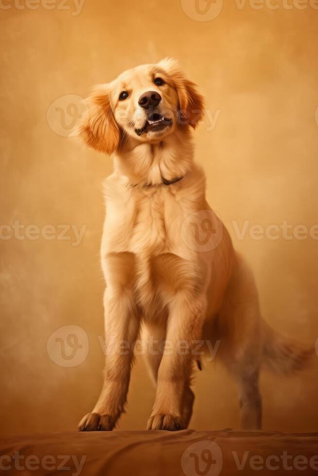 Very cute puppy Golden Retriever in nature, national geography, Wide life animals. AI Generated. photo