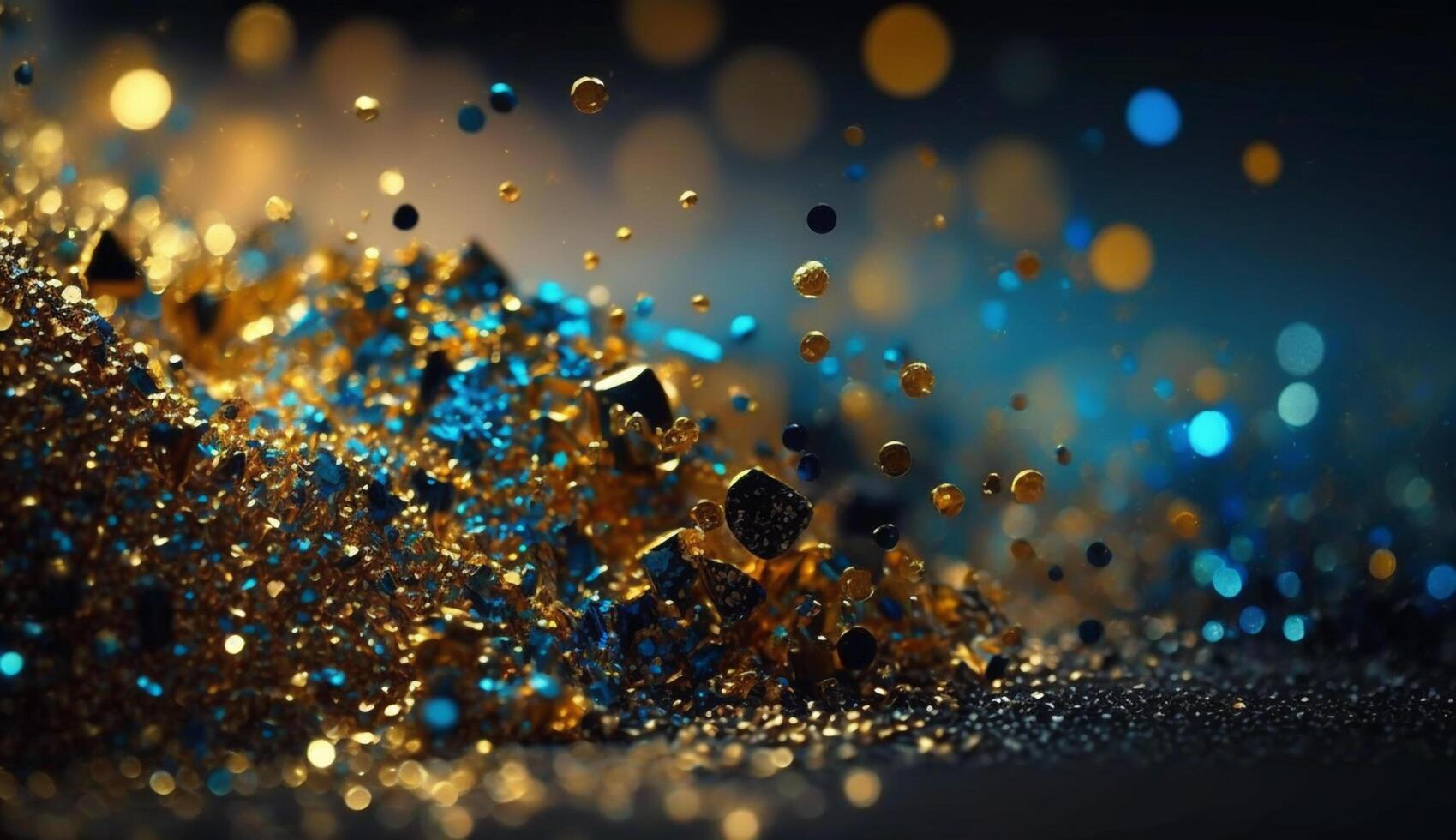 Gold Glitter Defocused Abstract Twinkly Lights Background Gold Sparkles Bokeh Cloud of Particles photo