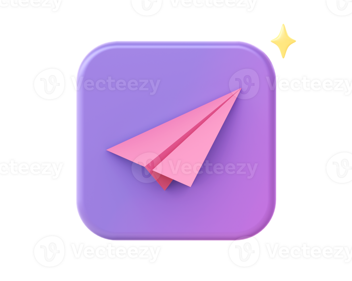 3d render of purple paper plane icon for UI UX web mobile apps social media ads design png