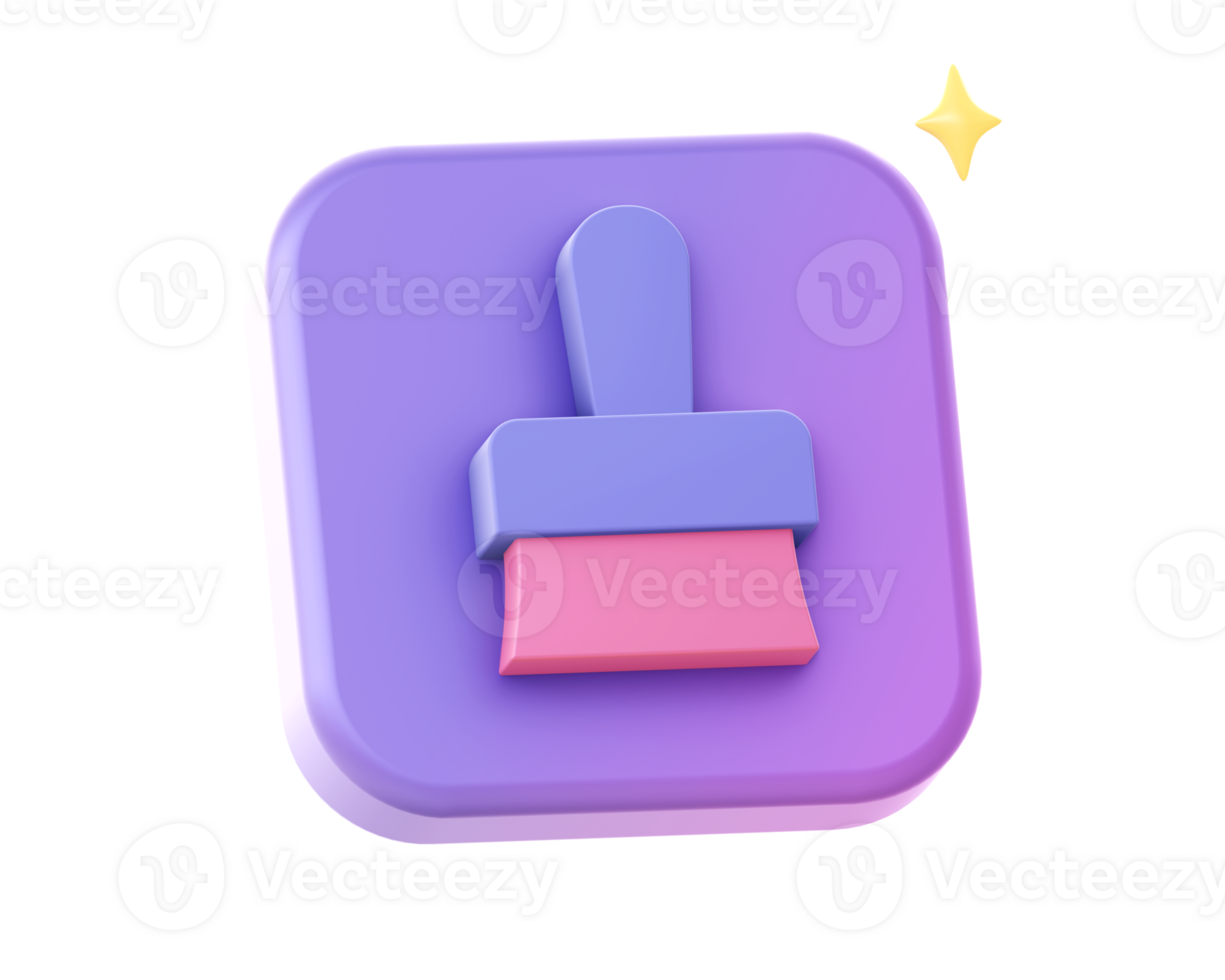 3d render of purple paint brush side icon for UI UX web mobile apps social media ads design png