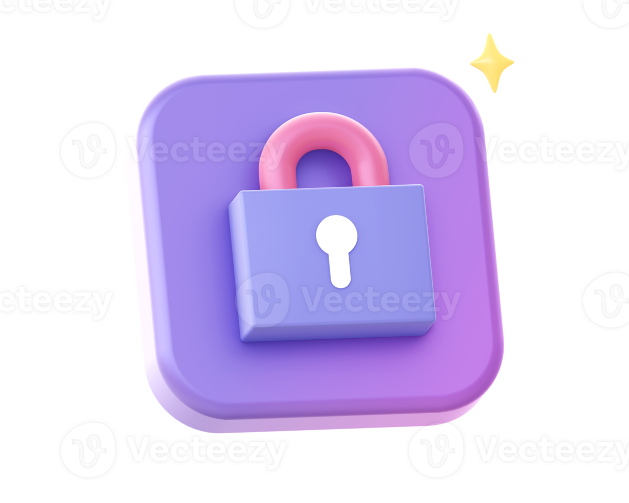 3d render of purple padlock side icon for UI UX web mobile apps social media ads design png