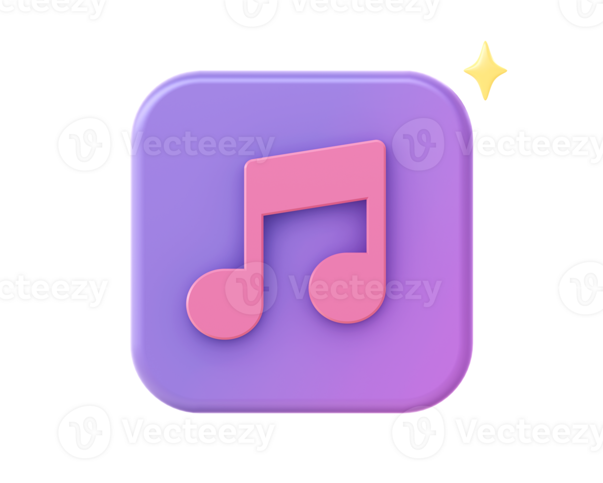 3d render of purple music note icon for UI UX web mobile apps social media ads design png