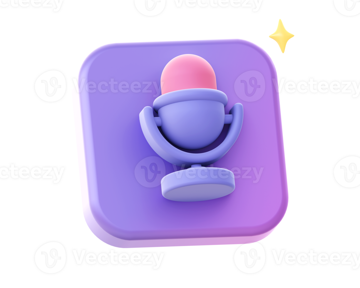3d render of purple recording microphone side icon for UI UX web mobile apps social media ads design png