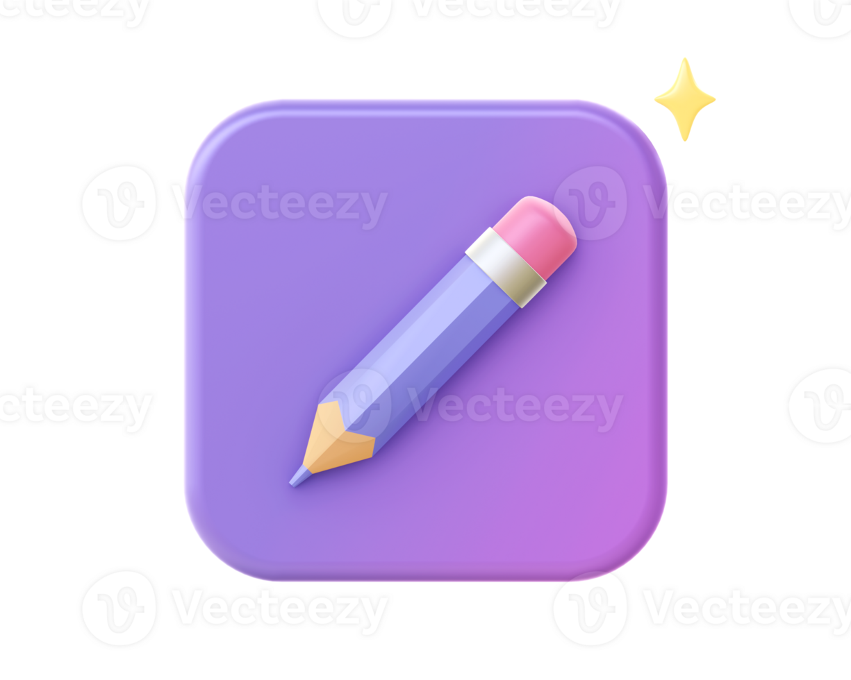 3d render of purple pencil icon for UI UX web mobile apps social media ads design png
