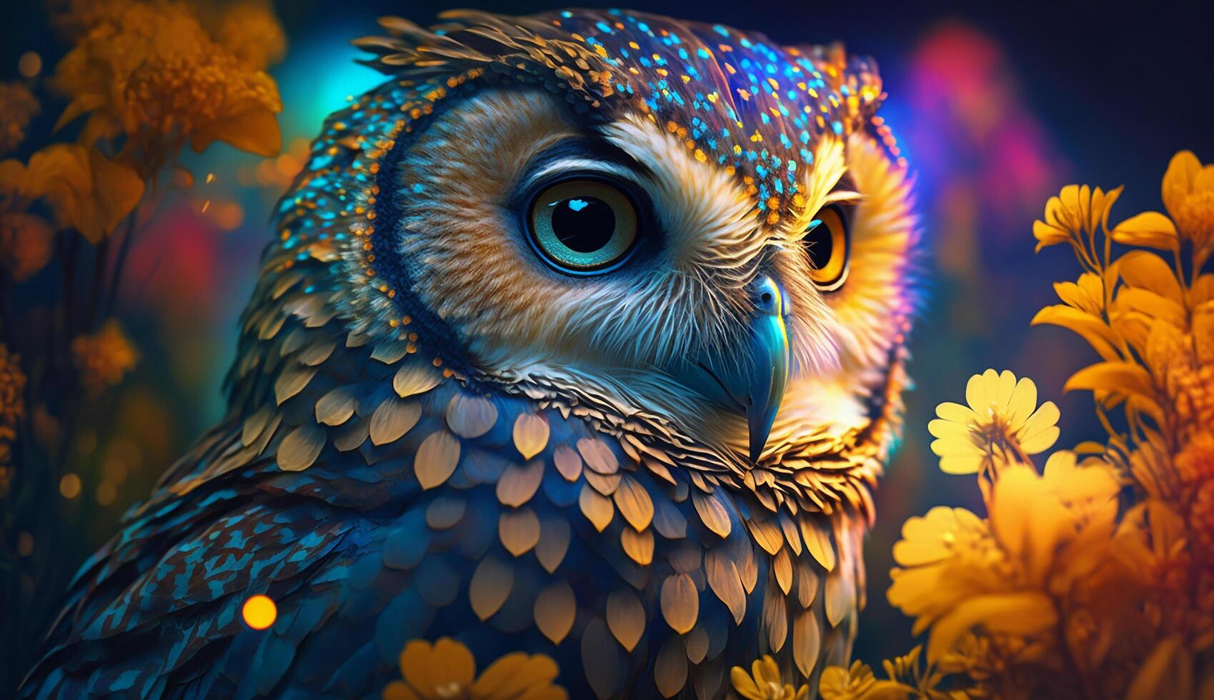 bird in colorful flowers background. photo
