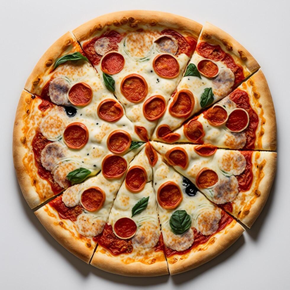 Hot tasty pizza with fire flames on dark background. Image for menu or poster. photo